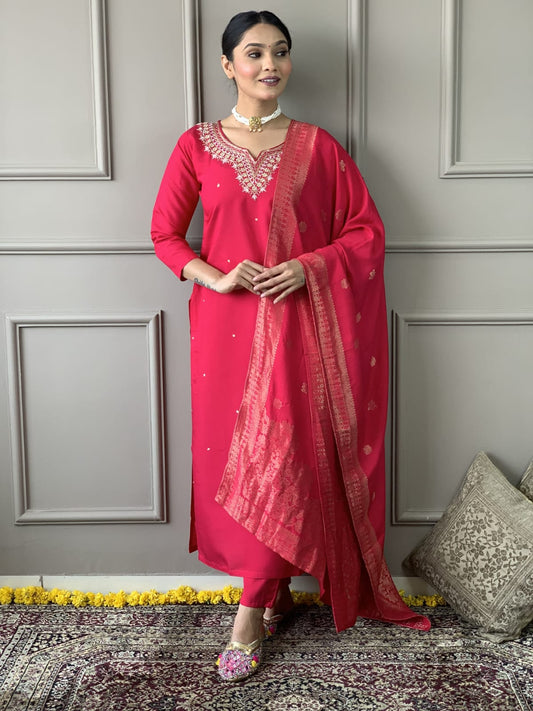 Beautiful Heavy Banana Chanderi Silk Suit